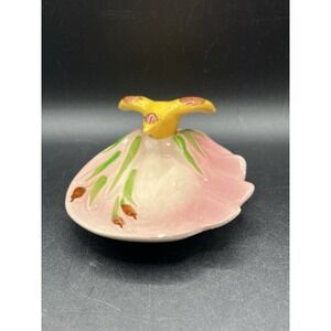 Zanesville Pottery‎ USA Soap/Trinket Dish Flying Duck & Cattails Vtg 5" As Is